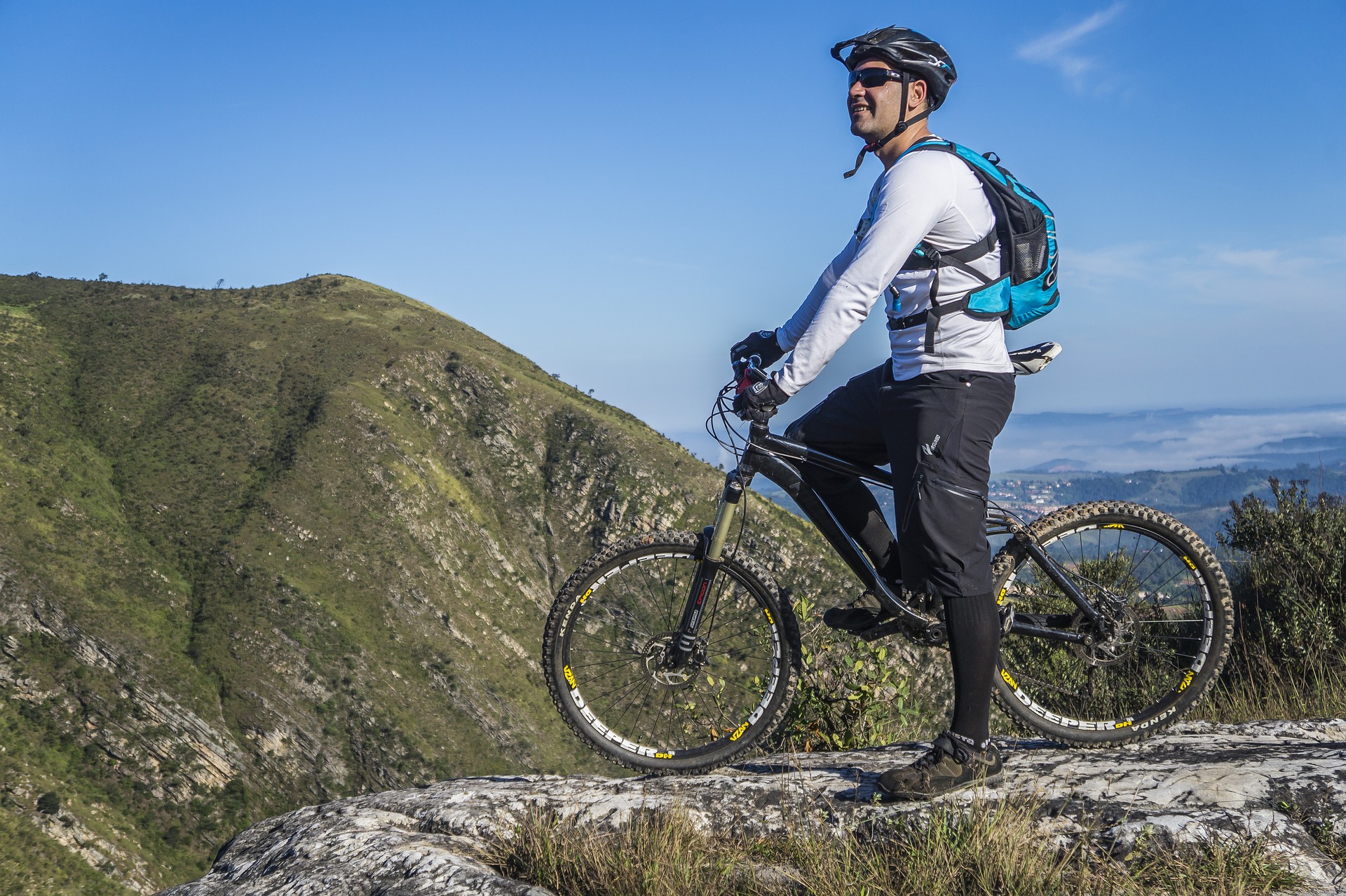Man biking in the mountains