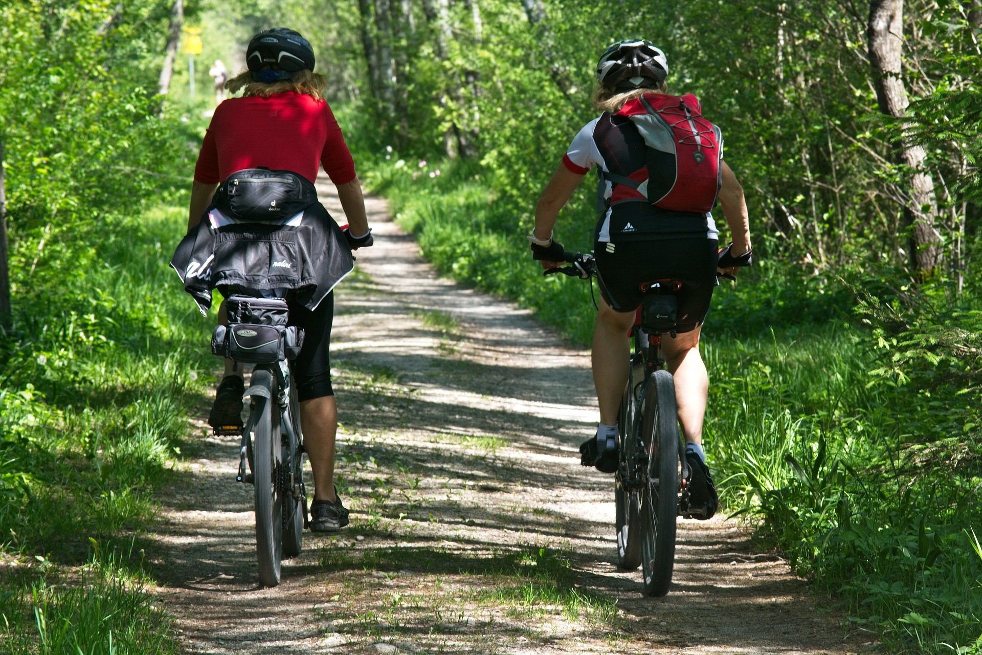 Two people on mountain bikes