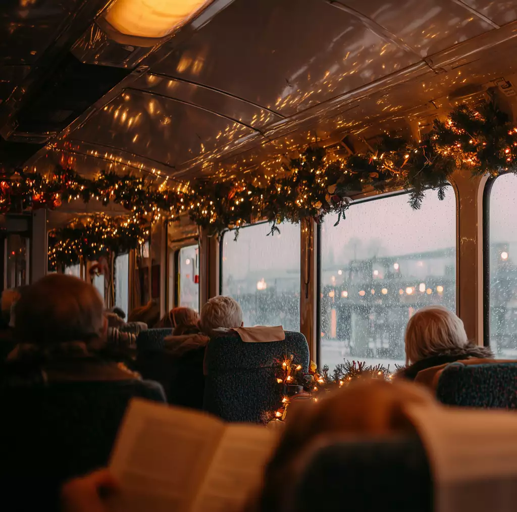 families boarding North Conway Scenic Railroad Christmas ride NH