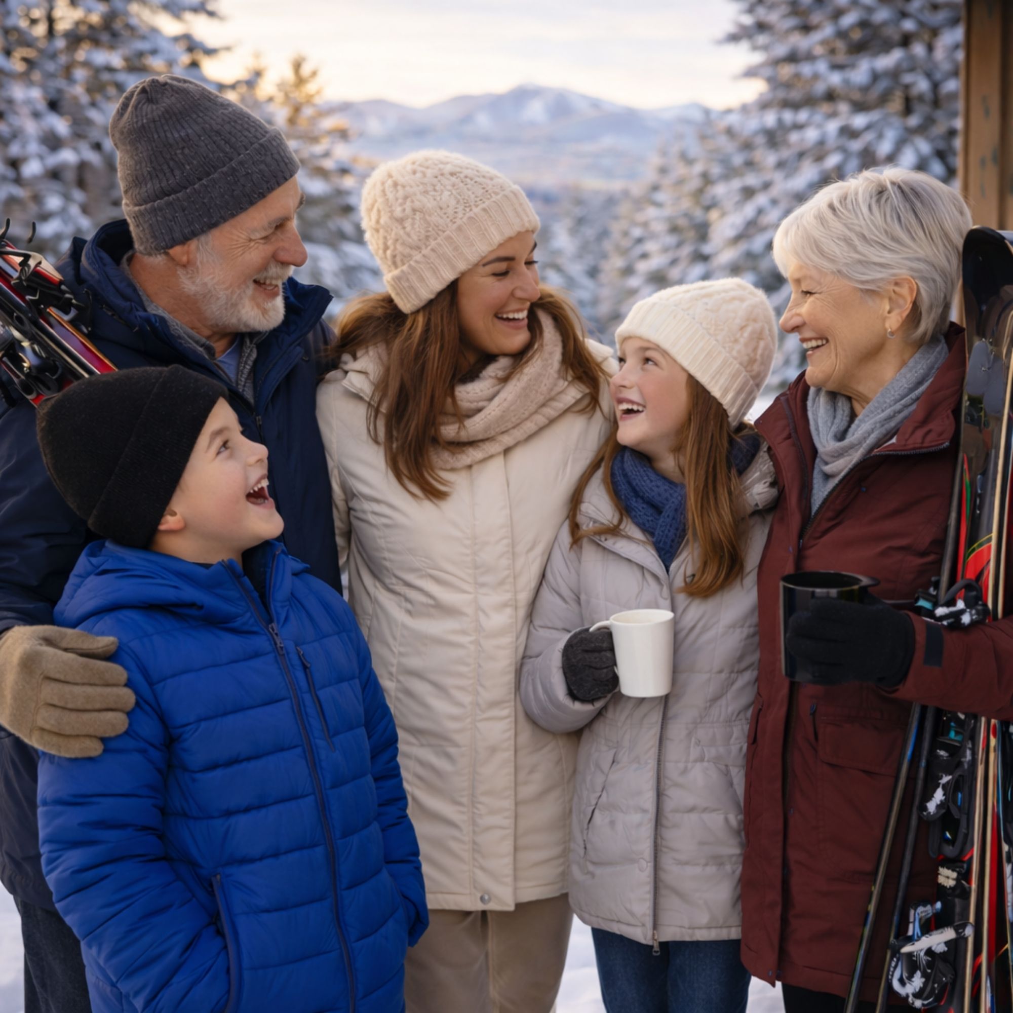 Multi-generational family enjoying a winter ski day during MLK weekend in Bretton Woods