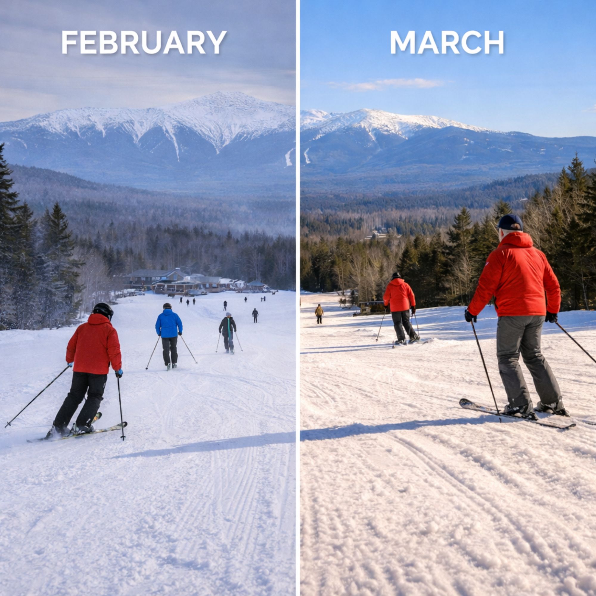 February vs March skiing conditions at Bretton Woods