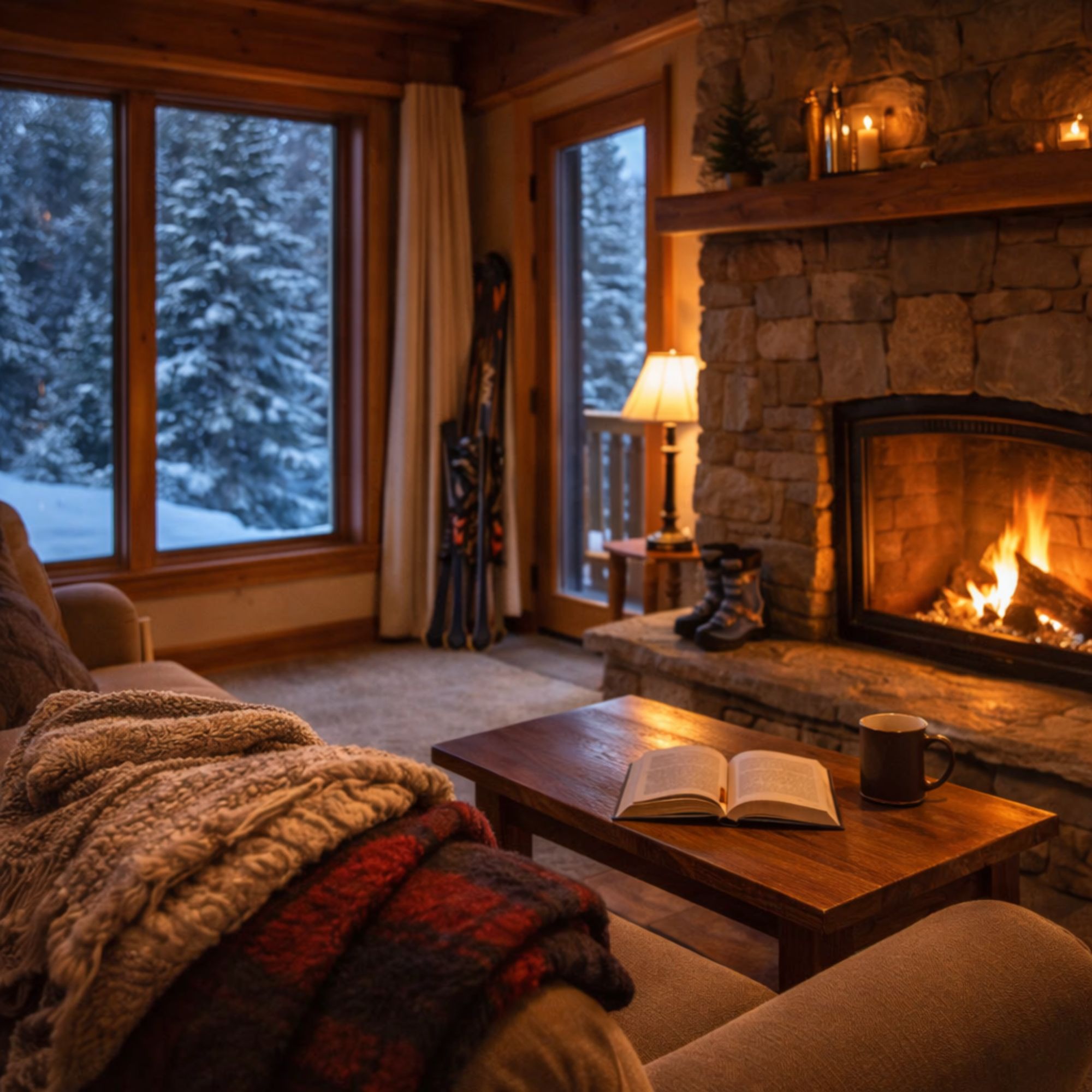 Extended stay Bretton Woods winter evening inside a vacation home