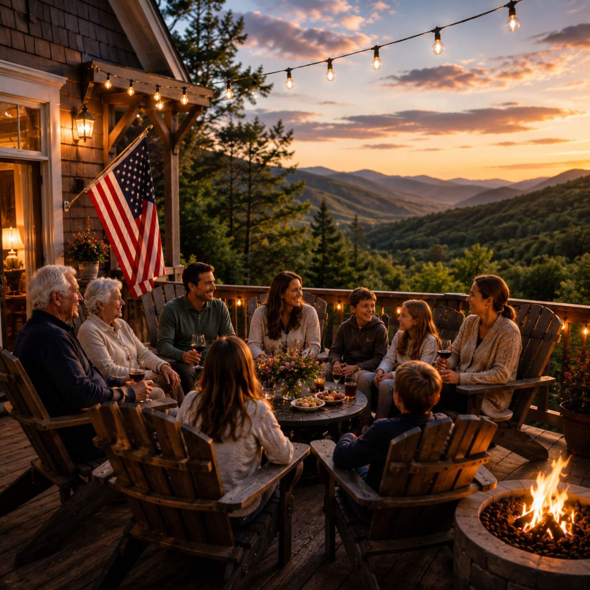 Vacation home deck with mountain views perfect for White Mountains 4th of July weekend stay