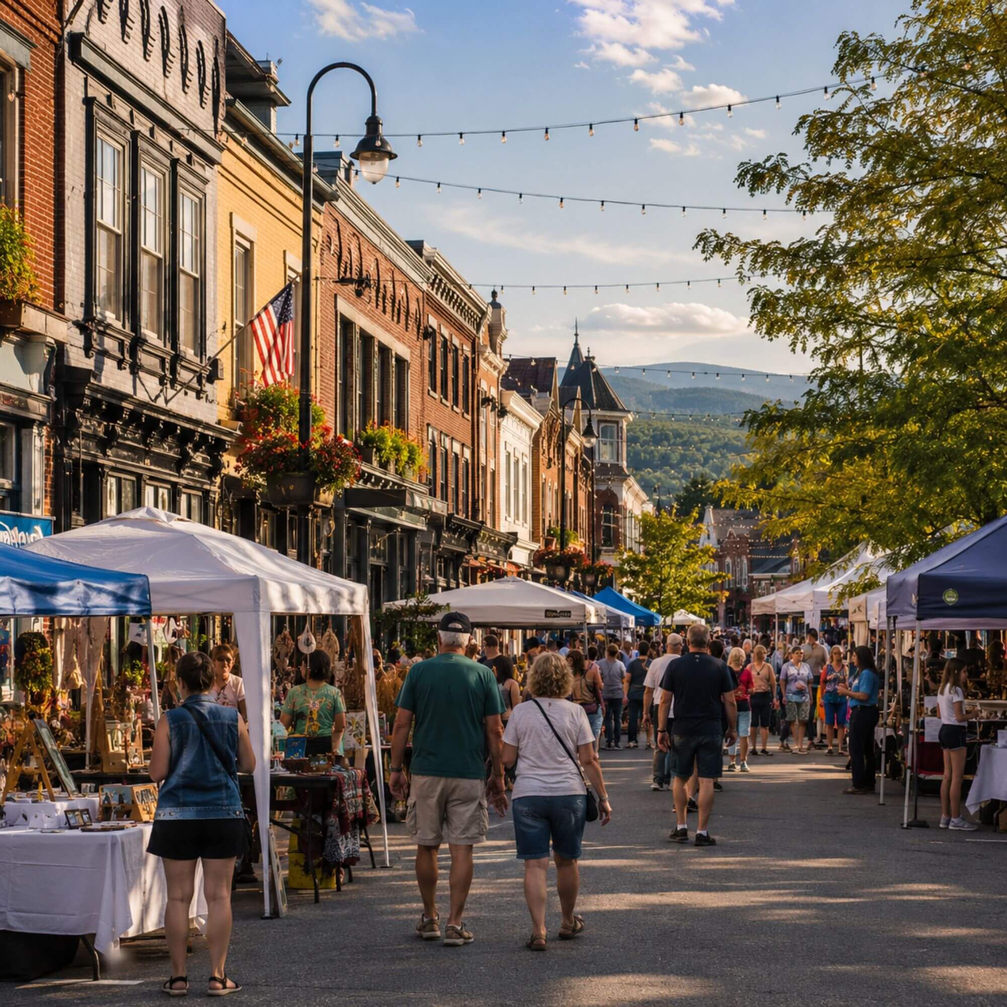 Historic Main Street storefronts in a small North Country New Hampshire town