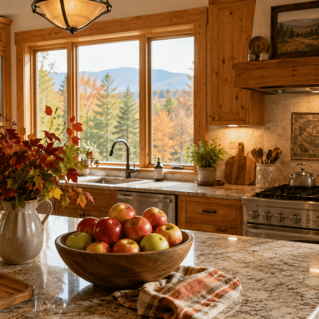 Bretton Woods Vacations rental home kitchen with fresh apples during apple season