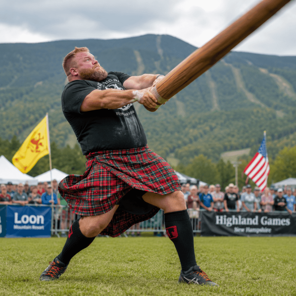 Highland Games heavy athletics competitor performing the caber toss